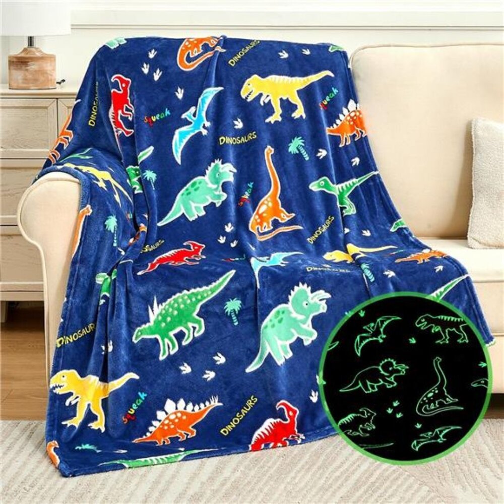 Glow in The Dark Dinosaur Blanket for Sons Daughters
